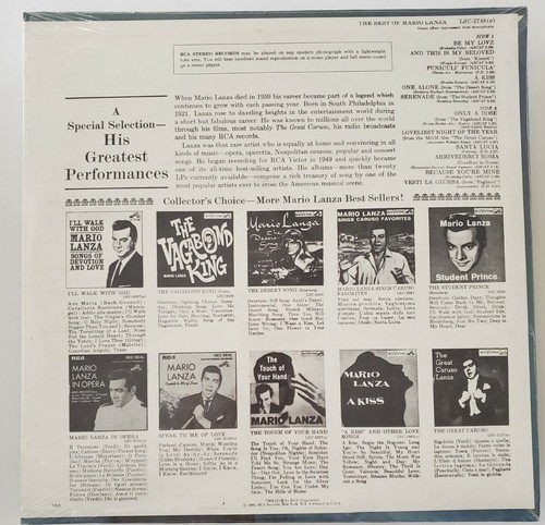 Mario Lanza - THE BEST OF MARIO LANZA - LM-2748 LP VINYL Record SEALED - Picture 2 of 2