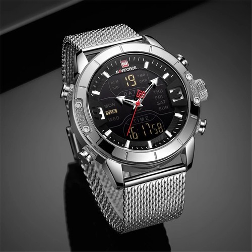 NAVIFORCE Men Military Sport Watch Leather Wristwatch Male Digital LED Watches - Picture 18 of 34