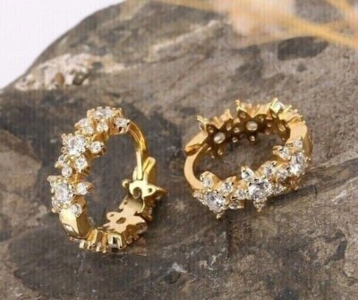 2Ct Round Cut Lab-Created Diamond Hoop Earrings Women's 14K Yellow Gold Plated