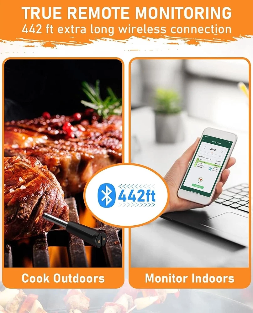Wireless Meat Thermometer, 442ft Wireless Range Digital Meat Thermometer, Sma... Wireless Meat Thermometer, 442ft Wireless Range Digital Meat Thermometer, Sma...