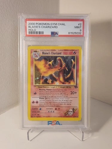 2000 Blaine's Charizard Gym Challenge Holo #2 CORRECTED FIRE SYMBOL PSA 9 Mint