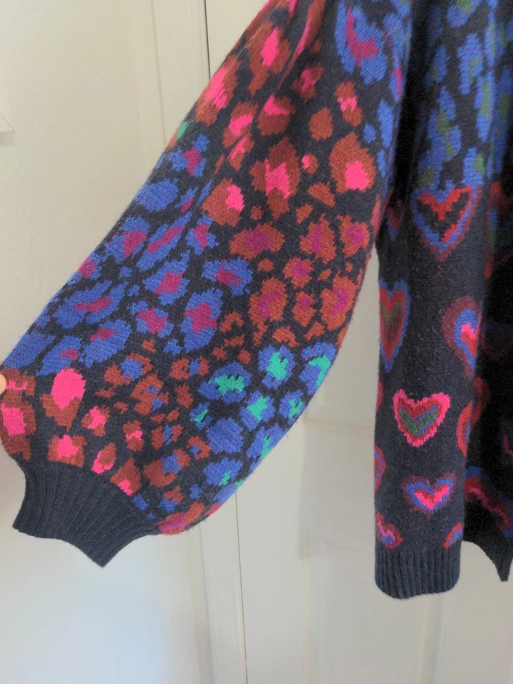 Cárdigan Farm Rio Mujer Ikat Corazones Teñidos Manga Globo Frente Abierto Mezcla Lana M Foto 3 de 4