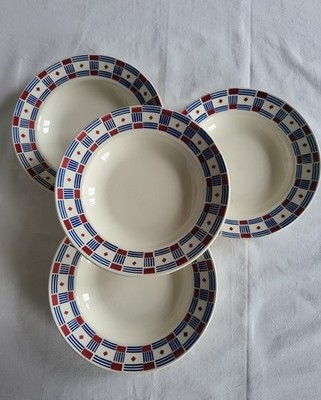 Set mit 4 hohlen Steinguttellern Vincennes VF Paris