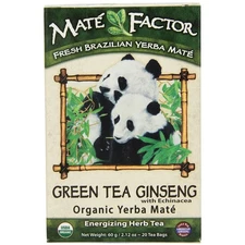 Mate Factor Organic Yerba Mate Green Tea Ginseng With Echinacea 20 Bags