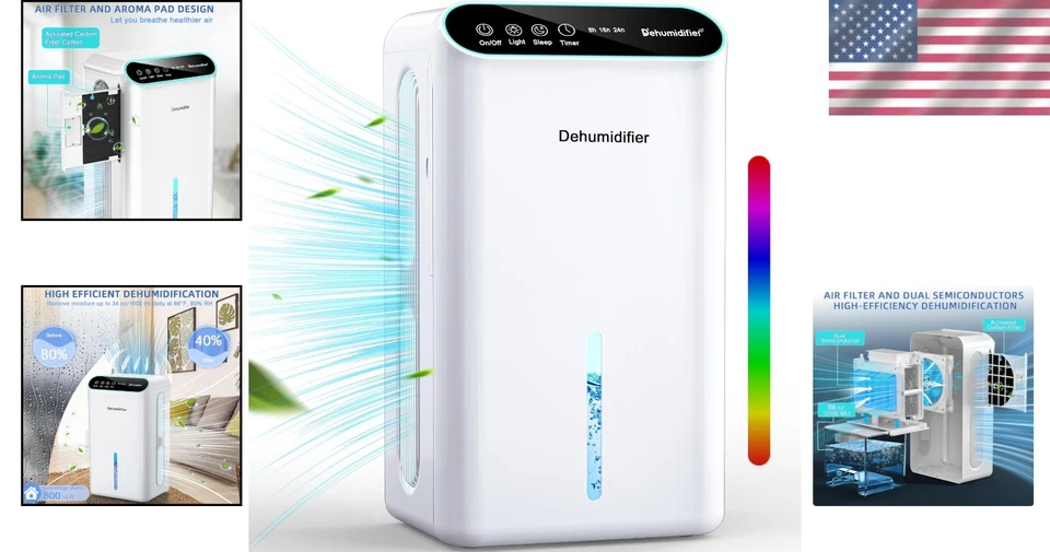 Stylish Dehumidifier for Bedroom & Living Spaces - 800 Sq Ft, 24H Timer Included - Image 2 of 4