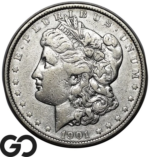 1901 Morgan Silver Dollar Coin, Scarce Choice VF++ Better Date
