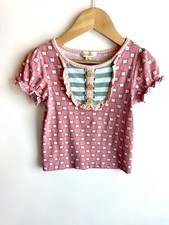 Matilda Jane SZ 4 Pink, Polka Dots, Stripes, Ruffled Shortsleeve Top