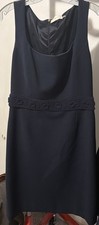 Tory Burch Crepe Dress Navy Blue No Tag Size 8 Crochet Waist Runway