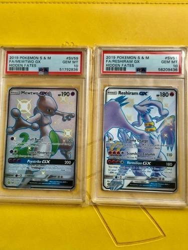 POKEMON PSA 10  MEWTWO GX & RESHIRAM GX HIDDEN FATES SV59 & SV51