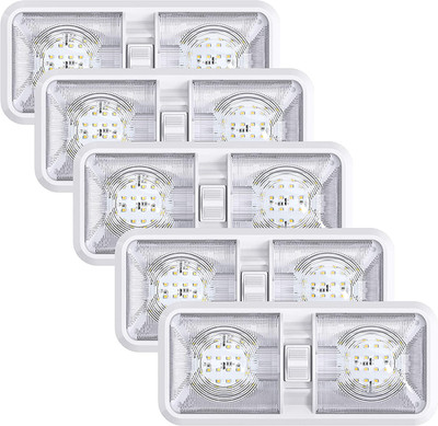5 Pack RV LED Ceiling Double Dome Light Fixture ON/OFF Switch Interior Lighting