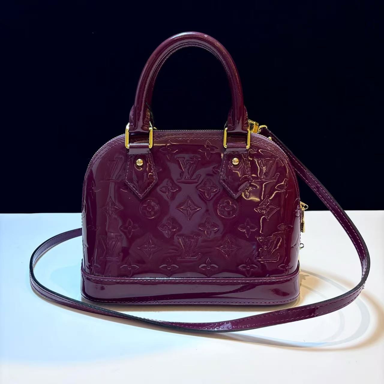 Louis Vuitton LV Monogram Vernis Patent Leather Alma BB Magenta Ombre Crossbody