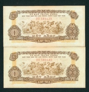 ((2 CONSECUTIVE)) 1963 ((XF)) 1 Mot dong National Bank Vietnam CURRENCY