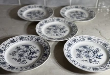 Set of Five 7” Nikko Japan Ming Tree Blue Plates Double Phoenix backstamp EUC