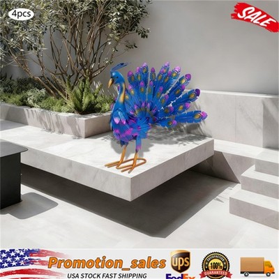 4Pcs Peacock Statue Ornaments Four Outdoor Realistic Metal Peacocks Decoration