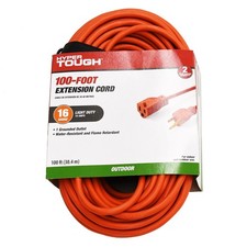 Hyper Tough 100ft Extension Cord 16 AWG 3C Outdoor Indoor Orange Vinyl Power