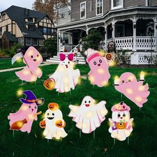 8 Pcs Lighted Cute Ghost Yard Signs Halloween Decorations Outdoor Yard Stakes...