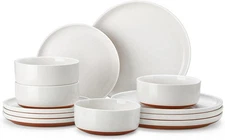 MALACASA Plates and Bowls Sets, 12 Pieces Modern Stoneware Dinnerware Set for 4 
