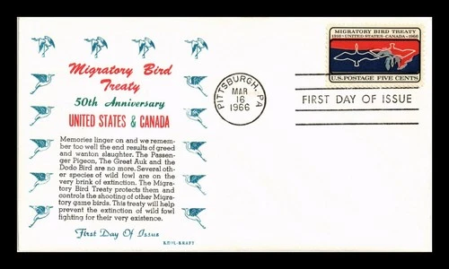 DR JIM STAMPS US COVER MIGRATORY BIRD TREATY 50TH ANNIVERSARY FDC KHOL KRAFT