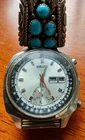Seiko mens vintage chronograph watch turquoise sterling silver Unusual!