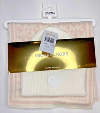 Michael Kors Scarf  Hat Pink  Cream w/MK Logo Style 540022C New