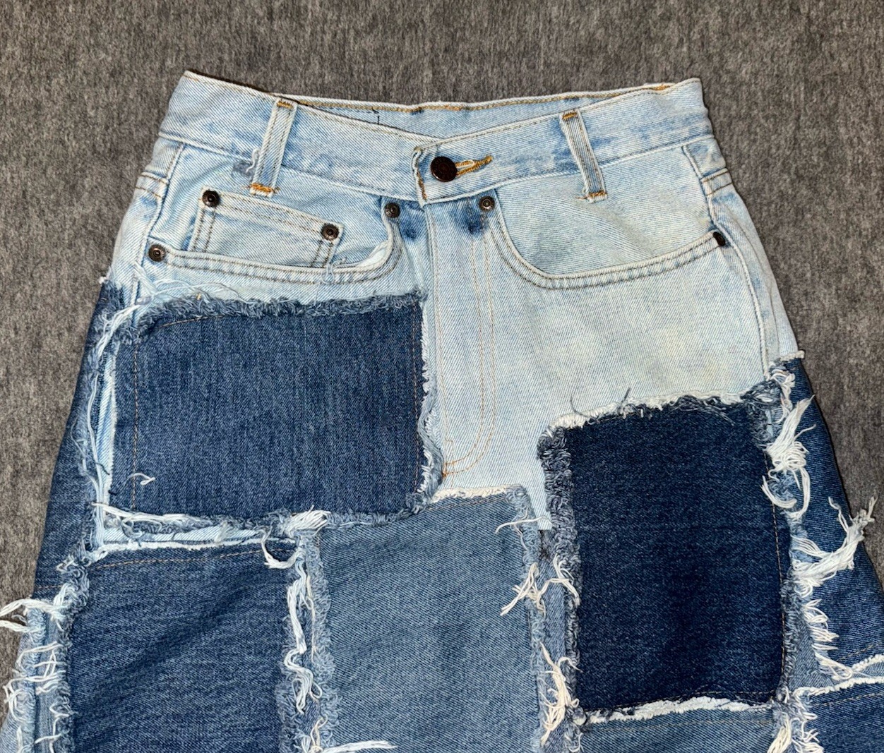 Unbranded Upcycled Patchwork Denim Maxi Skirt Blu… - image 2