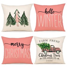 Kissenbezug Weihnachten 40x40 cm 4er Set Leinen Polyester Rustikal
