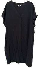 Gap Lightweight V Neck Short Sleeve Black Shift Pockets Rayon Dress Size XXL