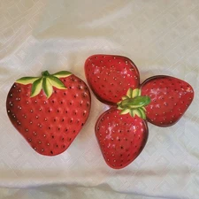 Pier 1 Imports 3-Section Strawberry Handled Tid-Bit Serving Bowl and Plate