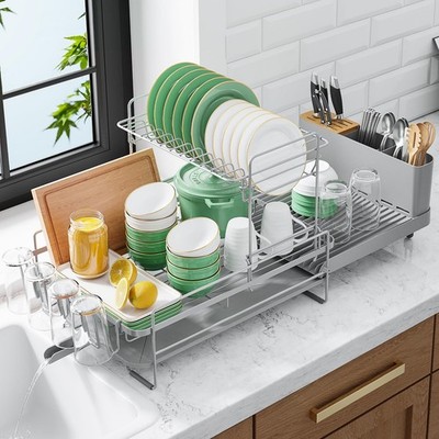 Kitsure Large Dish Drying Rack - Extendable Dish Rack, Multifunctional Dish R...