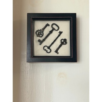 Skeleton Key Picture Frame Shadow Box Wall Hanger 4 Keys Rustic Decor Crafts VTG