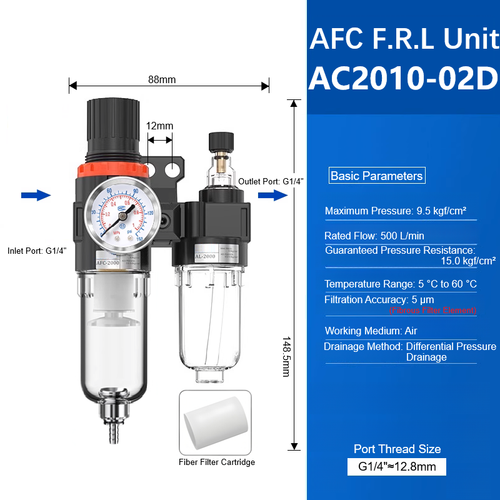 AFC2000Air Filter Regulator Combo Oil Water Separator Pressure Gauge Air Systems - Picture 42 of 59