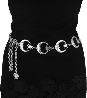 Y2K Chain Belt Gold Women Metal Moon Adjustable Waist Chain Belt for Dress Jeans