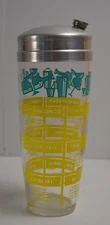 Vintage Cocktail Shaker Mancave Bartender Martini Glass Metal Top MCM Colorful