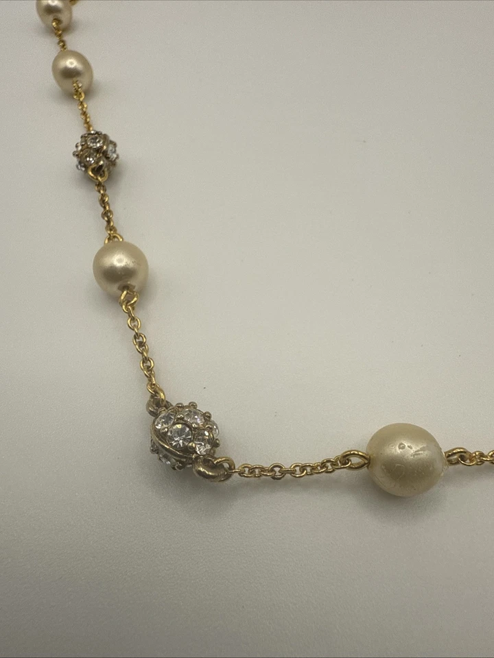 "Collar Nolan Miller estrás tono dorado imitación perlas 16-18""" Foto 3 de 4