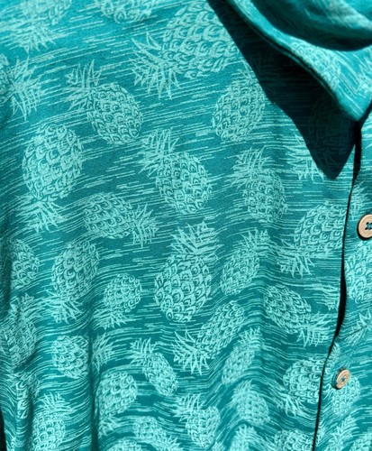 OCEAN PACIFIC 2XL Hawaiian Turquoise Pineapples Colorful Button Shirt * Mint* - Picture 6 of 9