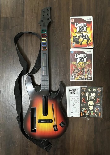 Nintendo Wii GUITAR HERO Game2 & Red Octane Sunburst Wireless Controller