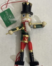 Kurt Adler Wooden Pull String Jumping Jack Soldier Claus Christmas Ornament Tag