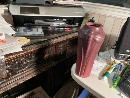 Old Van Briggle pottery vase Mulberry dragonfly 6 3/4 inches tall