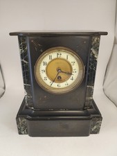 Antique Gillett & Co Croydon Black Slate & Marble Mantel Clock - Working W/ Key