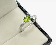 Natural Peridot Gemstone August Birthstone 925 Sterling Silver Engagement Ring