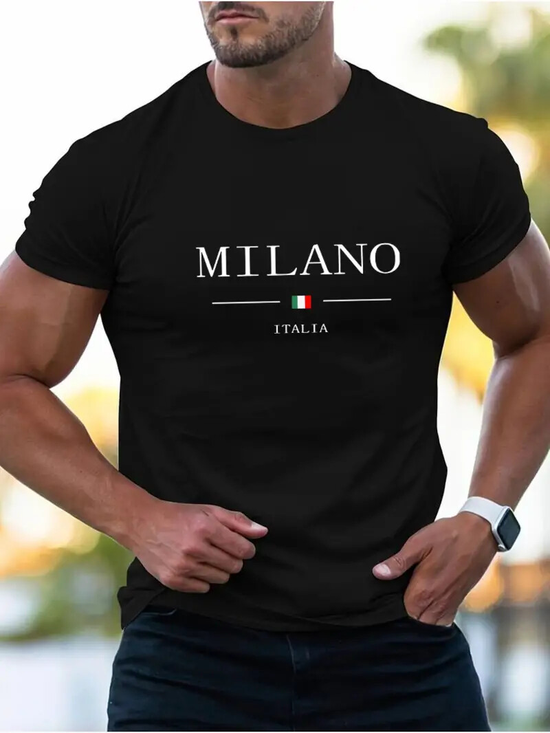 Camiseta Milano Italia - Camiseta con bandera italiana para hombre - Top manga corta de algodón puro