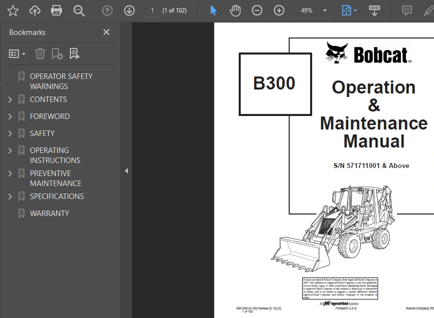 BOBCAT B300 BACKHOE LOADER OPERATORS OWNERS SERVICE REPAIR SHOP MANUAL PDF USB - Image 3 of 4