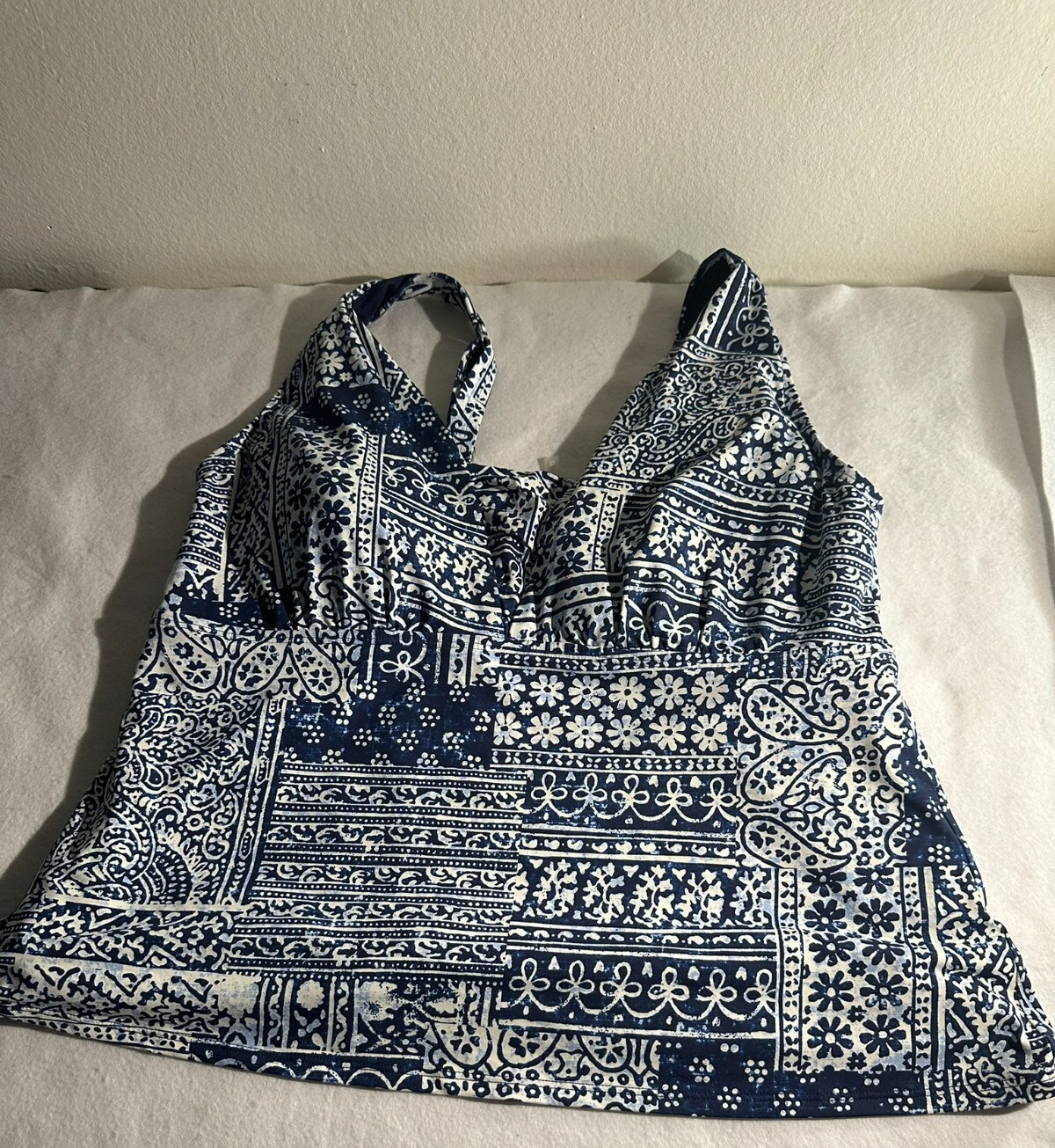 Lands' End Blue Patchwork Tummy Control Padded Ta… - image 1