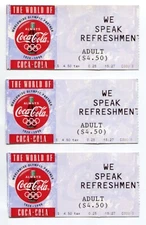 VINTAGE World of Coca-Cola Ticket Stub ORIGINAL Coke OLYMPICS LOT OF 3 Rare