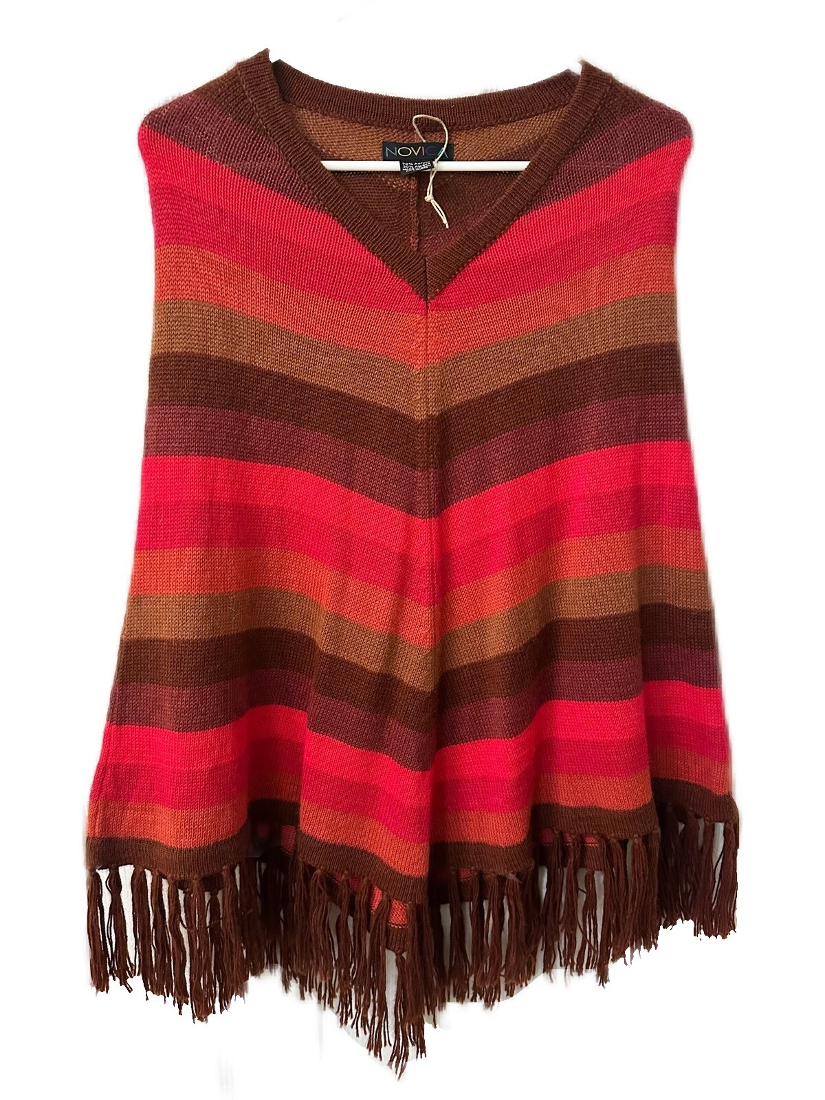 NEW Womens One Size Alpaca Wool Blend Poncho Sweater Multicolor Stripe From Peru