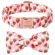 Cute Strawberry Dog Collar with Bow Tie - Adjustable Spring-Summer Pink Bowti...