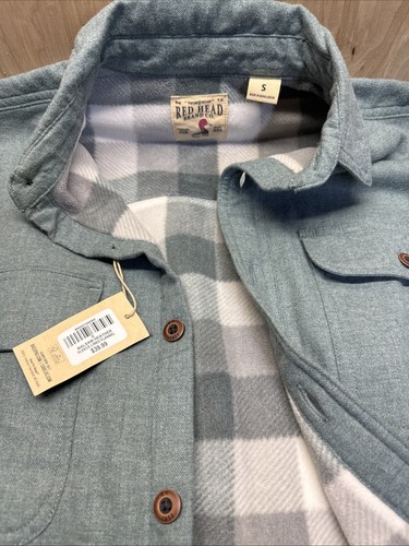 Red Head Fleece Lined Flannel Jacket Men Size Small Blue & Gray Plaid - Picture 3 of 5