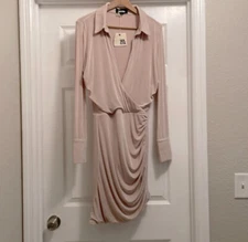 SER.O.YA Cami Ruched Mini Shirt Dress Beige Size L