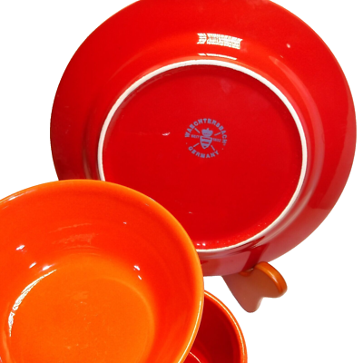 Waechtersbach Germany Red Christmas Tree Plate, 2 Mugs, 1 Bowl