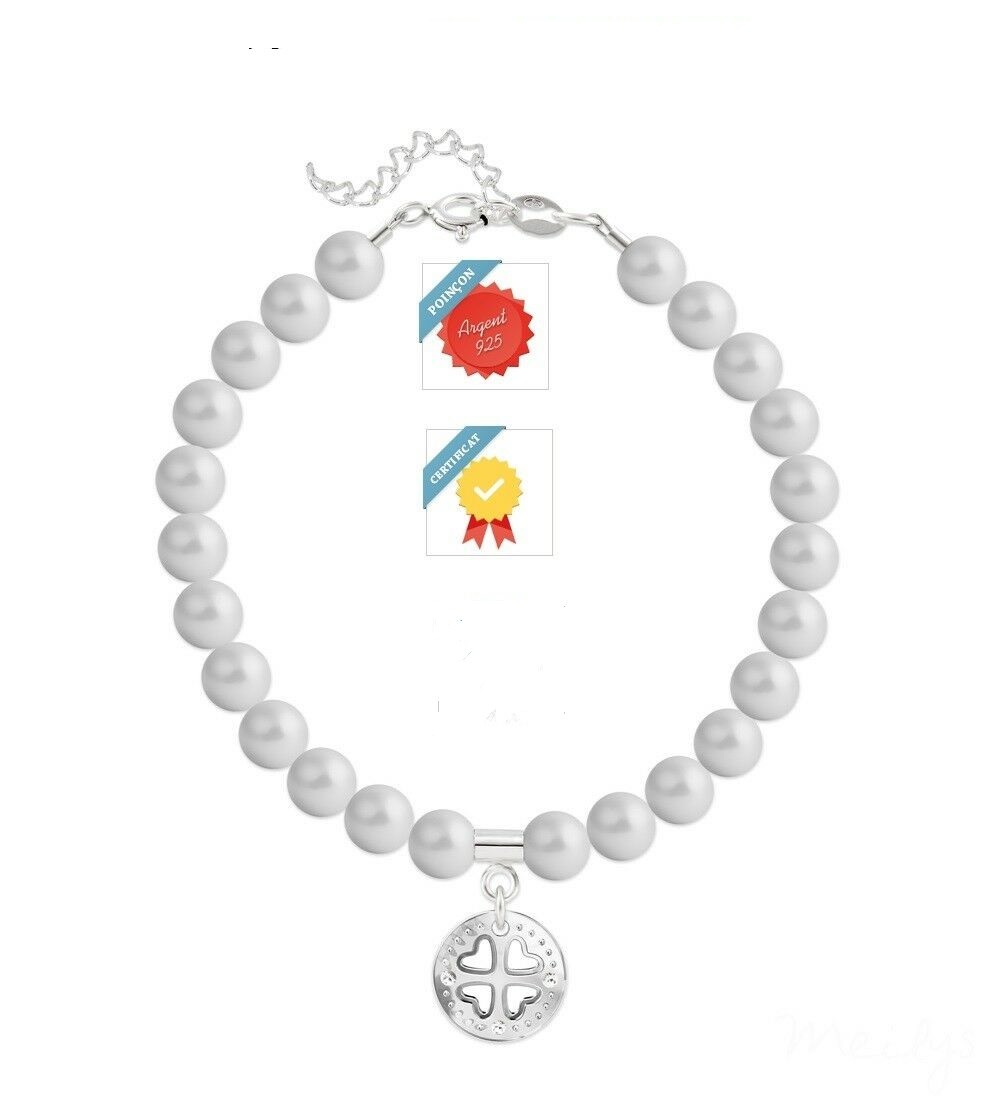 Bracelet Trèfle en Argent 925 et Perle Grise, Votre Porte-Bonheur Féminin Poétique